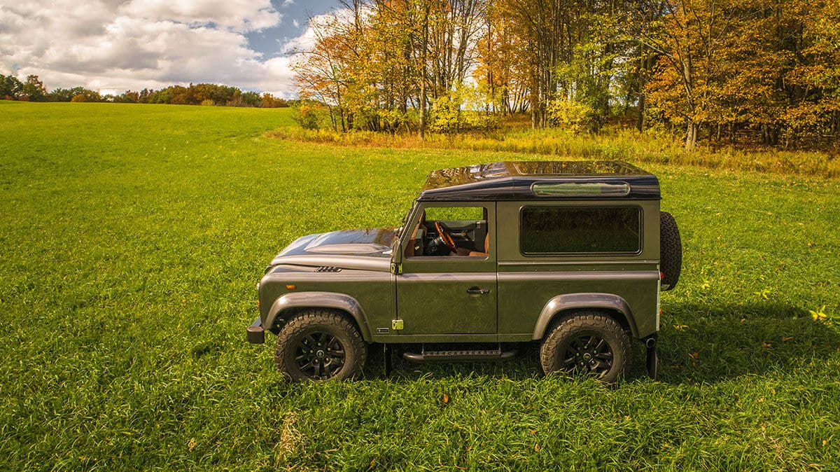 Land Rover Defender D90: Exterior Drone Shot Side View