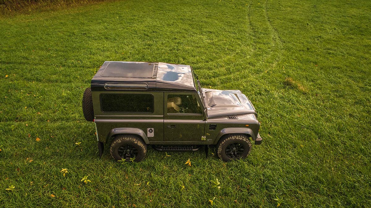 Land Rover Defender D90: Exterior Drone Shot Side View