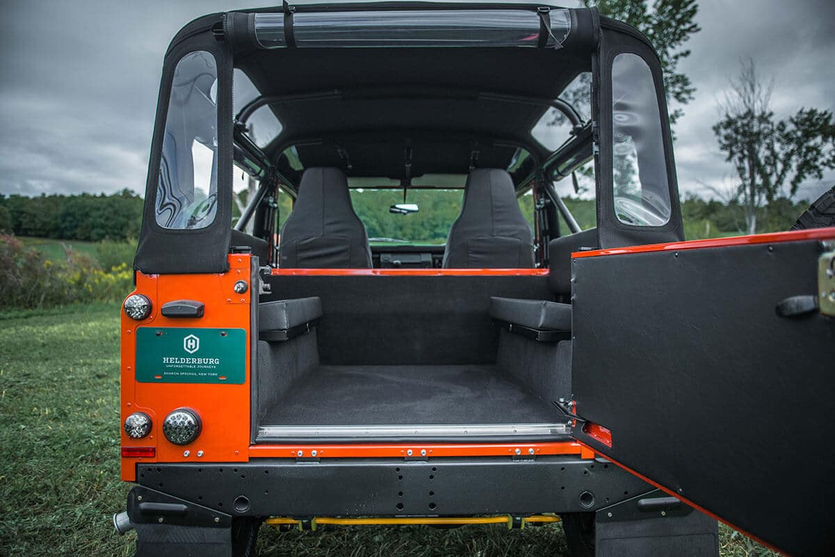 Land Rover Defender D90 Soft Top: Interior Rear View Open Tail Gate