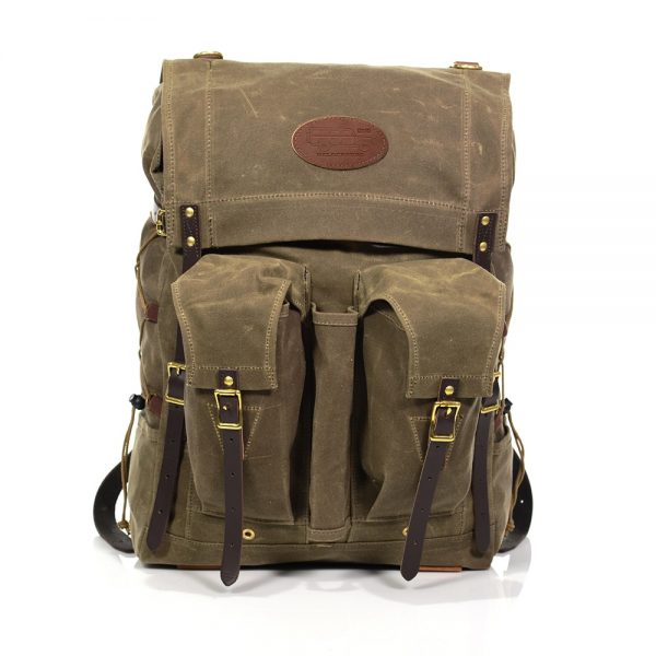 Bushcraft Pack Front View with D110 Defender Leather Patch
