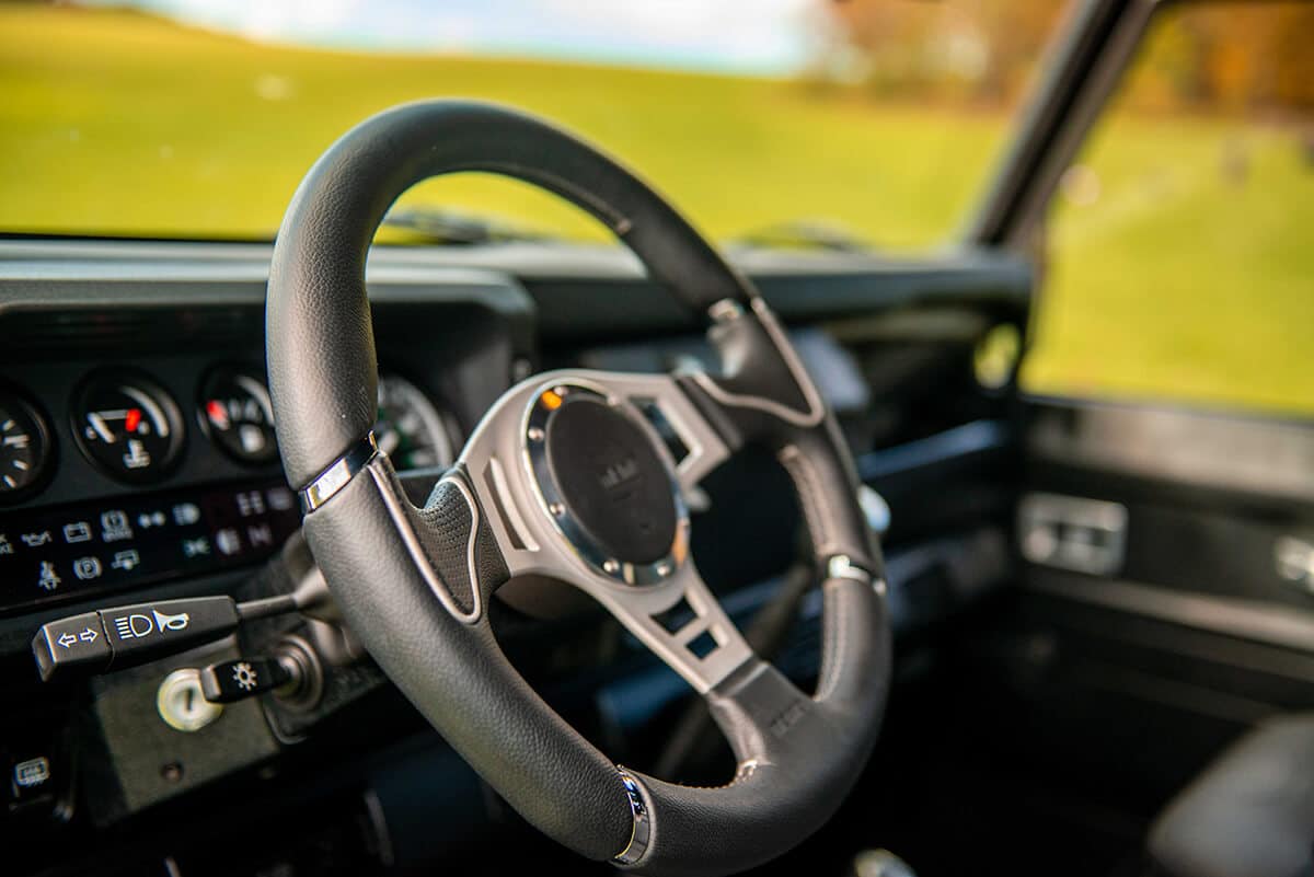 Land Rover Defender D110 Double Cab Bowler Bulldog: Interior Detail Steering Wheel