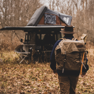 Paul camping with a D110 Defender