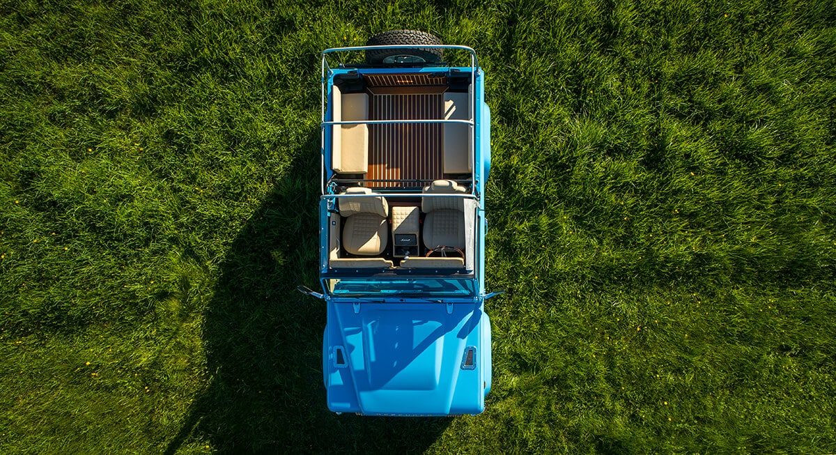 Land Rover Defender D90 Soft Top Exterior Drone Photo