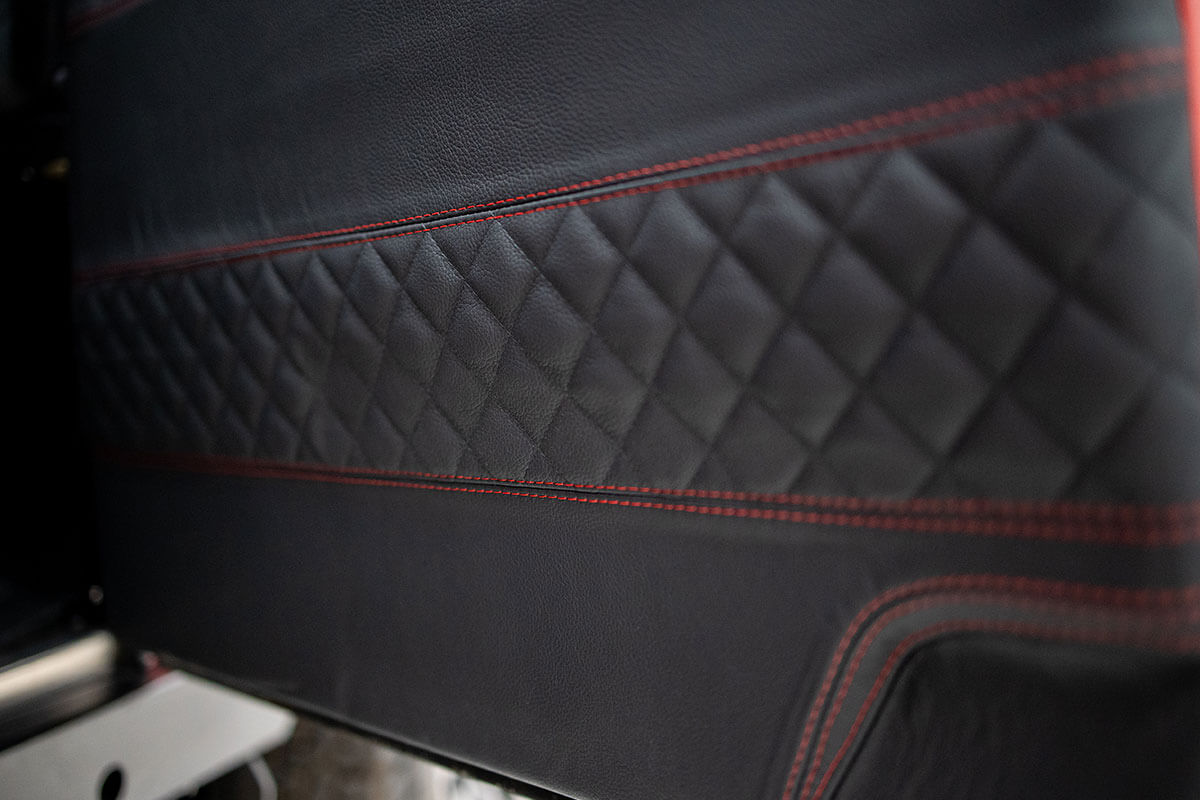 Land Rover Defender D110 - Interior Details: Leather Door Card with Stitching Detail