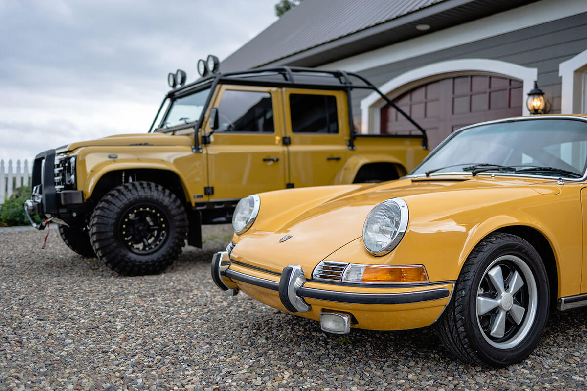 1969 Porsche 911s Coupe with D110 Double Cab Defender