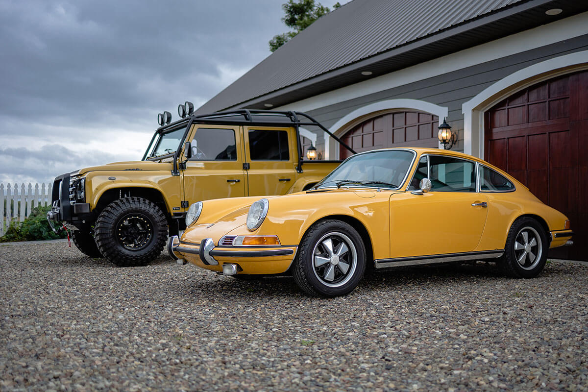 1969 Porsche 911s Coupe with D110 Double Cab Defender