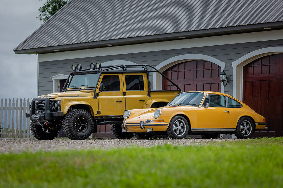 1969 Porsche 911s Coupe with D110 Double Cab Defender