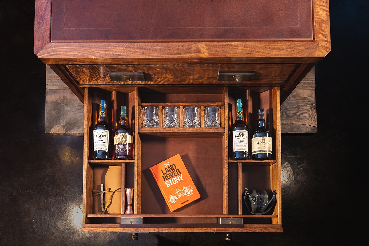 American black oak hospitality box with leaher top