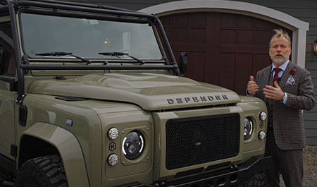 Custom Classic Land Rover Defender with California smog compliance.