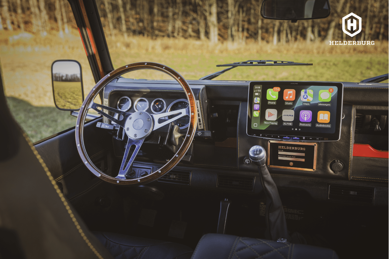 land rover defender restomod for sale - luxury interior dash view