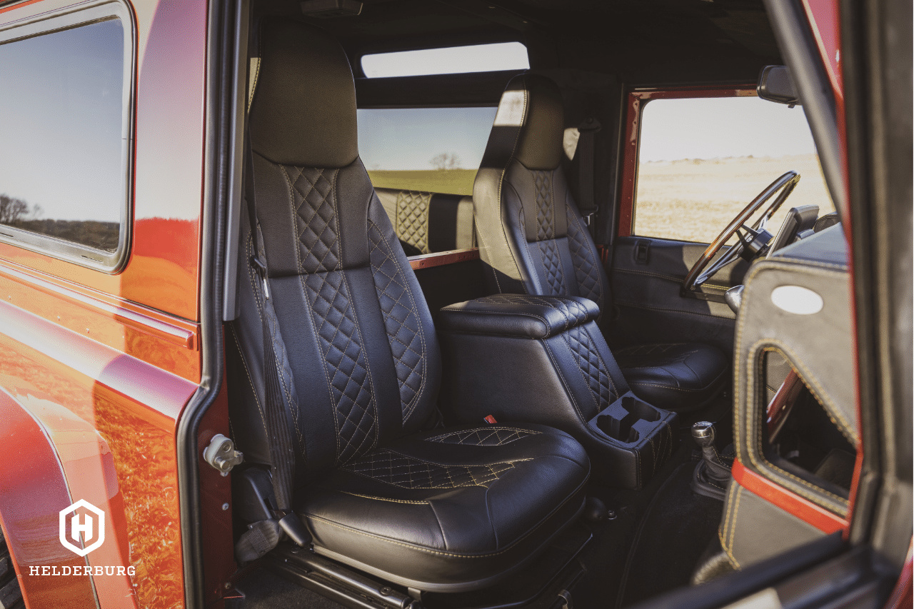 land rover defender restomod for sale - luxury leather fron seating
