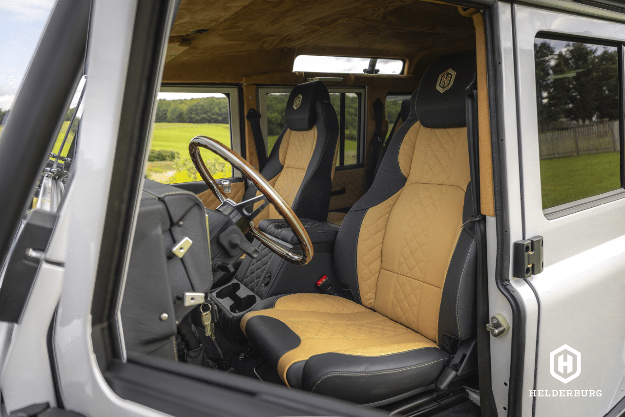 Restored Land Rover Defender 110 - front row leather seating